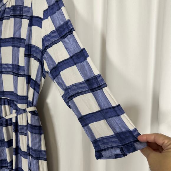 Maeve Anthropologie Blue White Plaid Windowpane Devery Dress Sz L Coastal Preppy - Picture 4 of 12